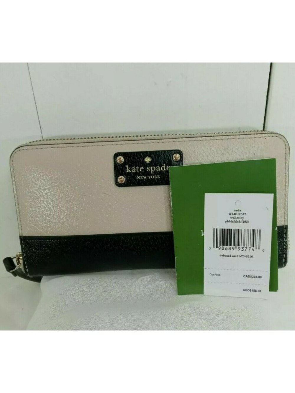 Kate Spade Women Wallet Beige Black 7.5" x 4" classic